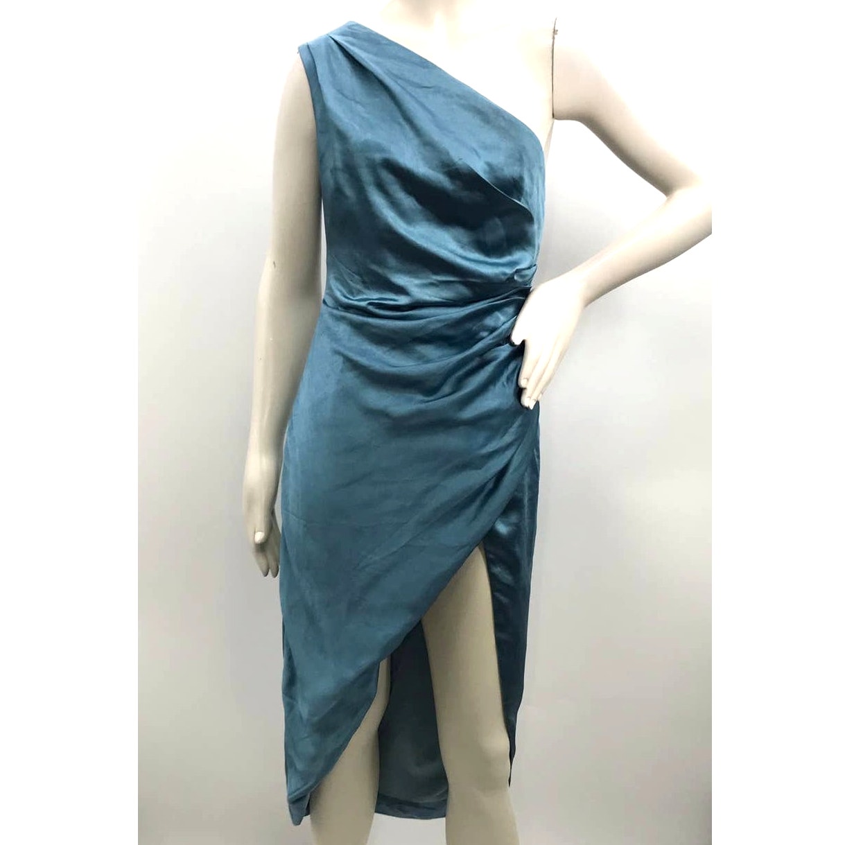 Rosedress Blue One Shoulder High Slit Satin Cocktail Party Dress Womens S — image 2 of 8